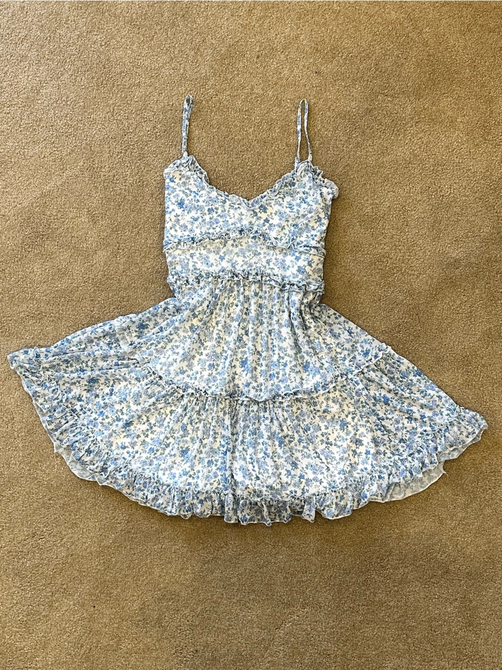 Full Tilt Blue & Cream Ruffle Slip Dress